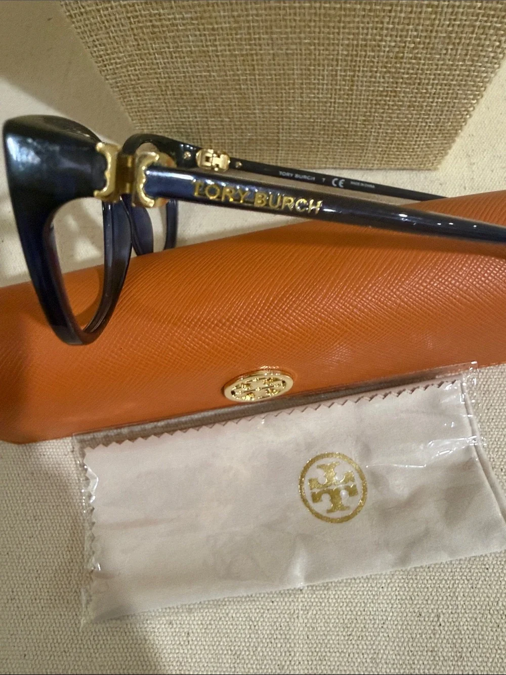 Tory Burch Navy Cat-Eye Optical Glasses with Orange Logo Case-RX ready No Lenses